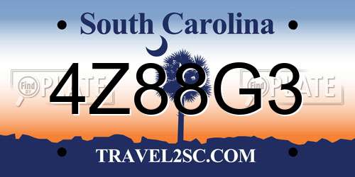 4Z88G3 South Carolina License Plate