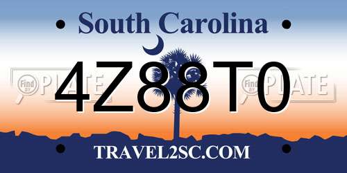 4Z88T0 South Carolina License Plate
