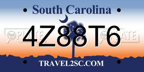 4Z88T6 South Carolina License Plate