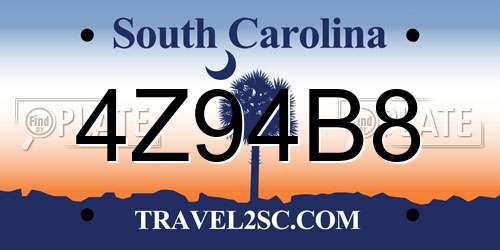 4Z94B8 South Carolina License Plate
