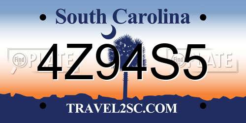 4Z94S5 South Carolina License Plate