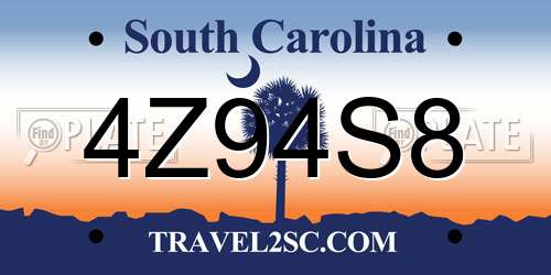 4Z94S8 South Carolina License Plate