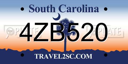 4ZB520 South Carolina License Plate