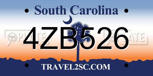 4ZB526 South Carolina License Plate