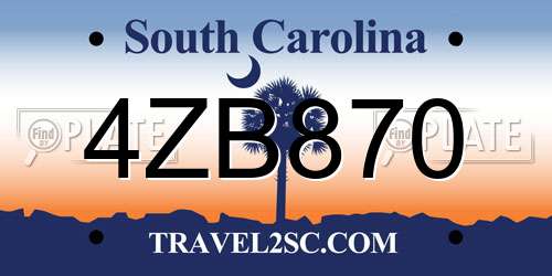 4ZB870 South Carolina License Plate
