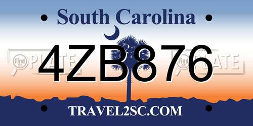 4ZB876 South Carolina License Plate