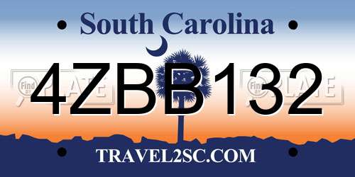 4ZBB132 South Carolina License Plate