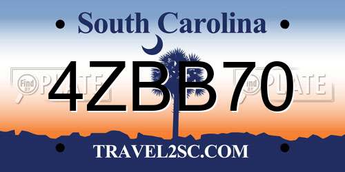 4ZBB70 South Carolina License Plate