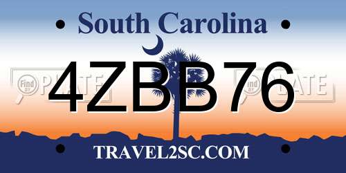 4ZBB76 South Carolina License Plate