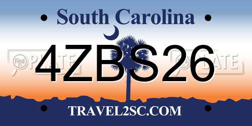 4ZBS26 South Carolina License Plate