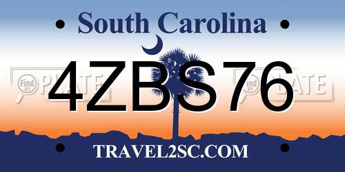 4ZBS76 South Carolina License Plate