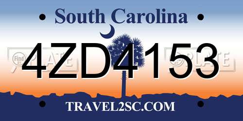 4ZD4153 South Carolina License Plate