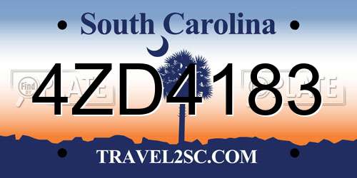 4ZD4183 South Carolina License Plate