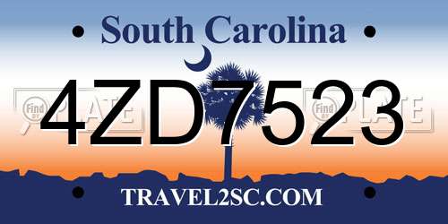4ZD7523 South Carolina License Plate