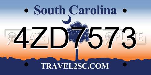 4ZD7573 South Carolina License Plate