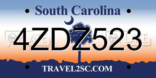 4ZDZ523 South Carolina License Plate