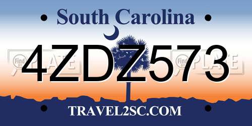 4ZDZ573 South Carolina License Plate