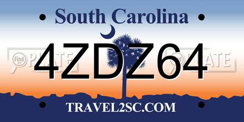 4ZDZ64 South Carolina License Plate