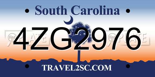 4ZG2976 South Carolina License Plate