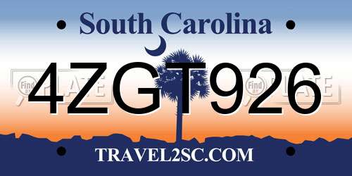 4ZGT926 South Carolina License Plate