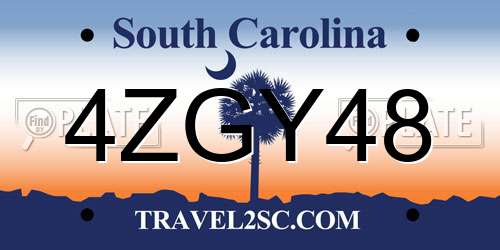 4ZGY48 South Carolina License Plate
