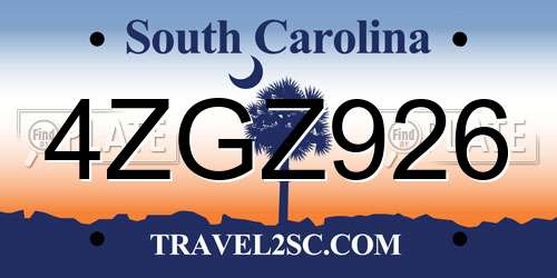 4ZGZ926 South Carolina License Plate