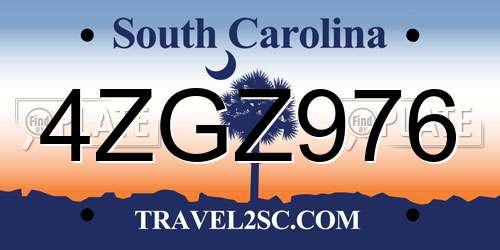 4ZGZ976 South Carolina License Plate