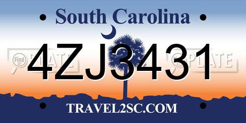 4ZJ3431 South Carolina License Plate