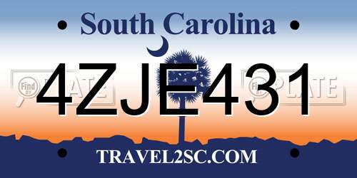 4ZJE431 South Carolina License Plate