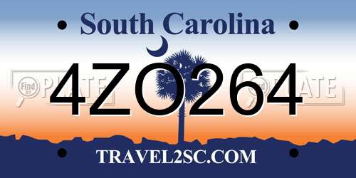 4ZO264 South Carolina License Plate