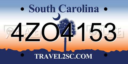 4ZO4153 South Carolina License Plate