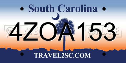 4ZOA153 South Carolina License Plate
