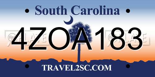 4ZOA183 South Carolina License Plate