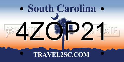 4ZOP21 South Carolina License Plate