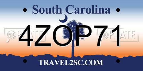 4ZOP71 South Carolina License Plate