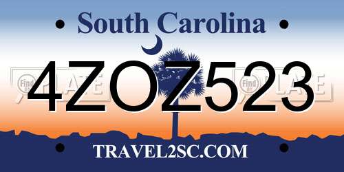 4ZOZ523 South Carolina License Plate