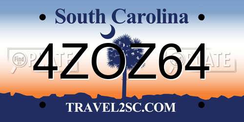 4ZOZ64 South Carolina License Plate