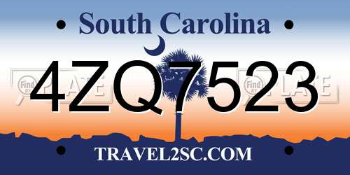 4ZQ7523 South Carolina License Plate