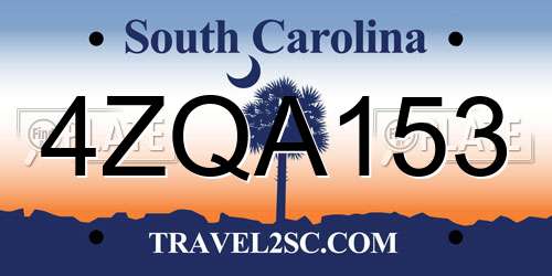 4ZQA153 South Carolina License Plate