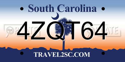 4ZQT64 South Carolina License Plate