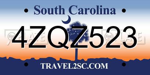4ZQZ523 South Carolina License Plate