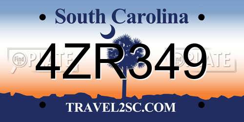 4ZR349 South Carolina License Plate
