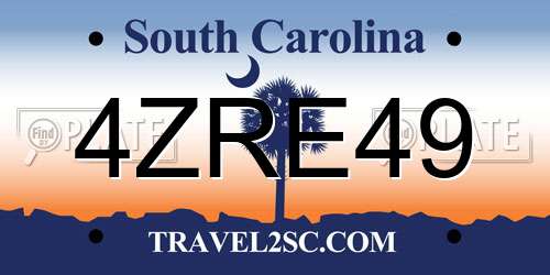 4ZRE49 South Carolina License Plate