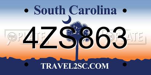 4ZS863 South Carolina License Plate