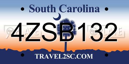 4ZSB132 South Carolina License Plate