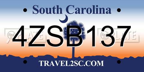 4ZSB137 South Carolina License Plate