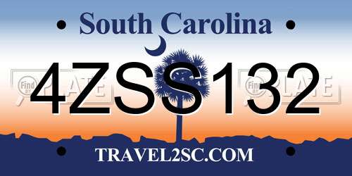 4ZSS132 South Carolina License Plate