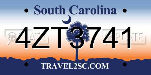 4ZT3741 South Carolina License Plate