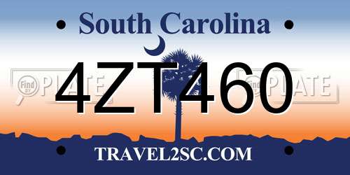 4ZT460 South Carolina License Plate