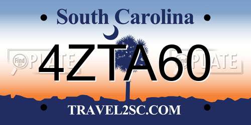 4ZTA60 South Carolina License Plate